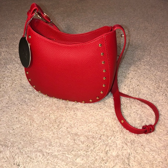 Handbags - Red Saddlebag Studded Crossbody
